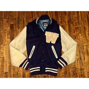RARE Vintage 50s 60s UW Huskies Purple Cream Leather W Letterman Jacket Size 38